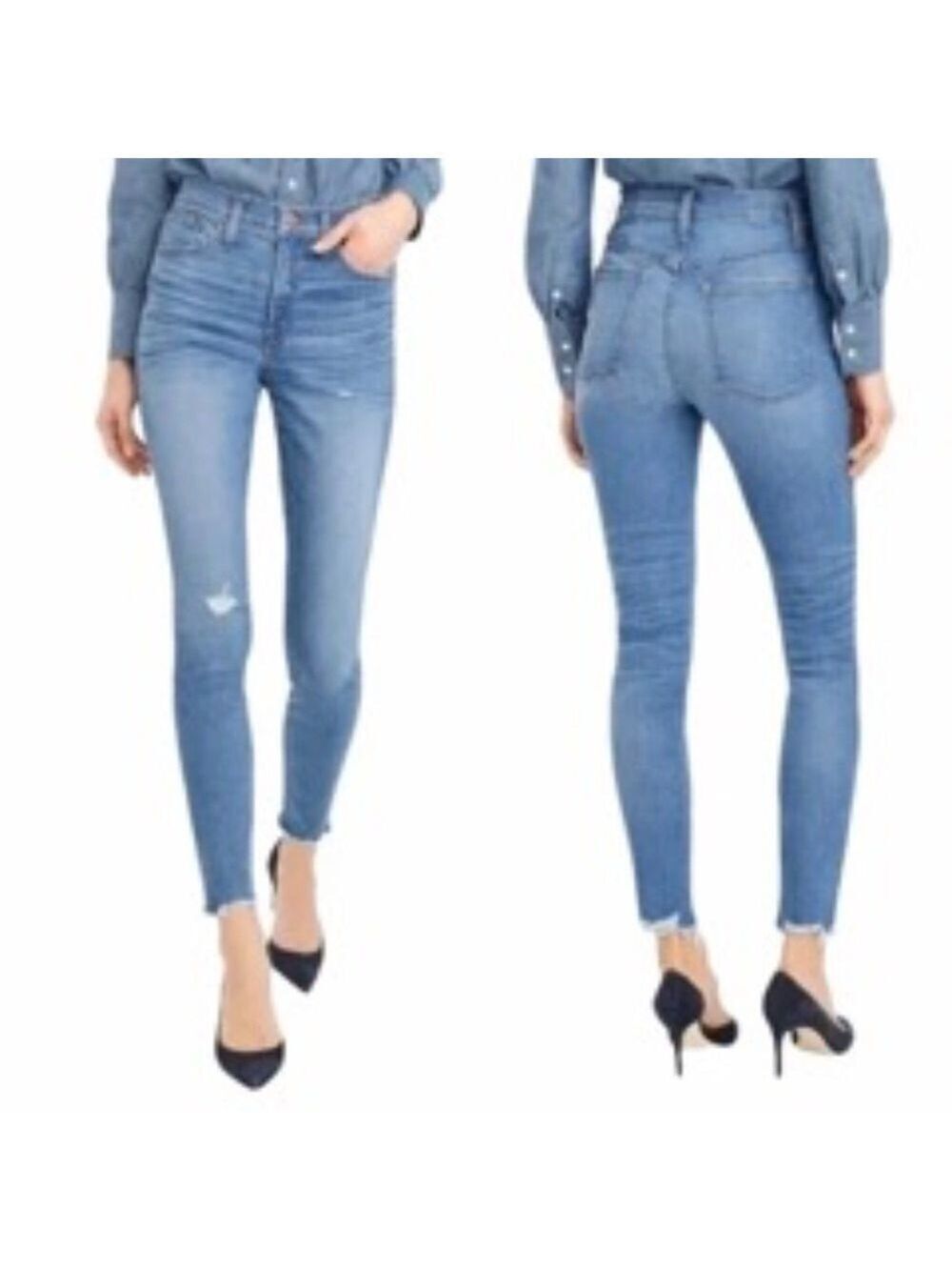J. Crew High Rise Raw Hem Distressed‎ Skinny Jeans